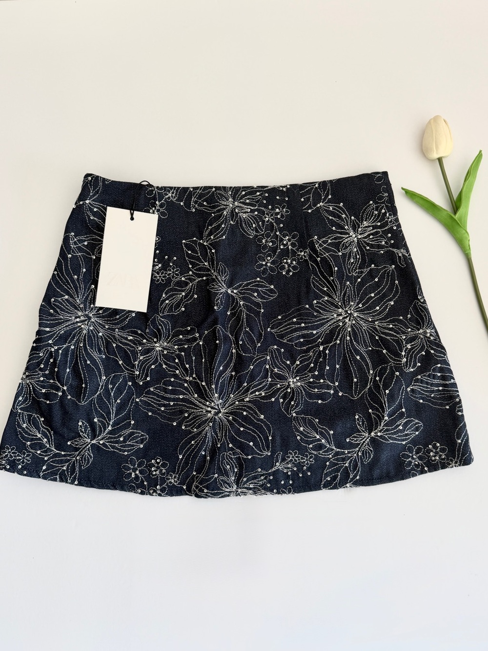 Zara Black Floral Embroidered Mini Skort